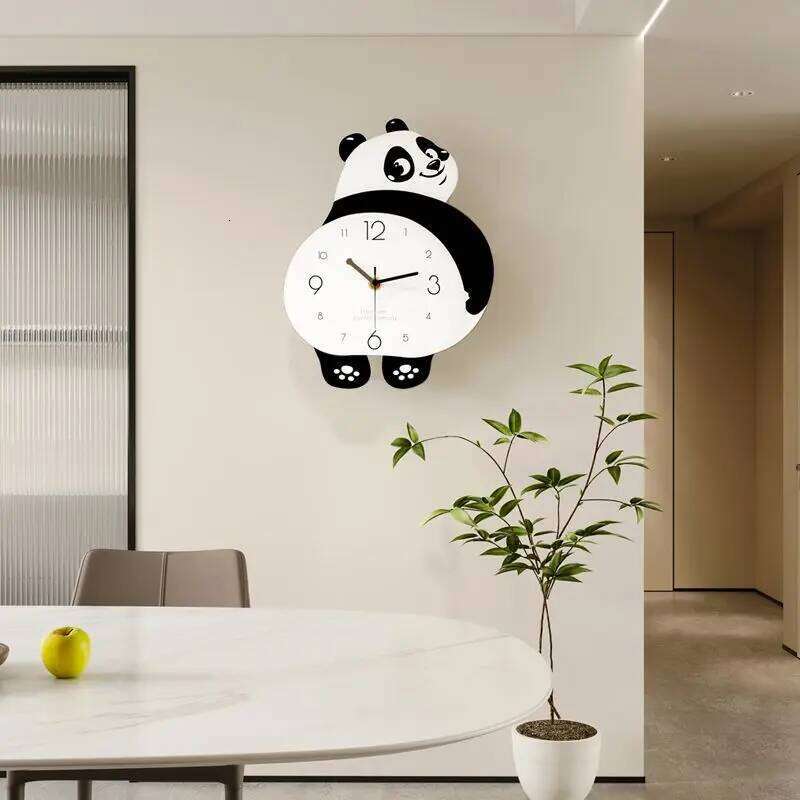Home Decor Wall Clocks 2025 new creative panda living room mute simple modern wall hanging decorative clock watch W260130