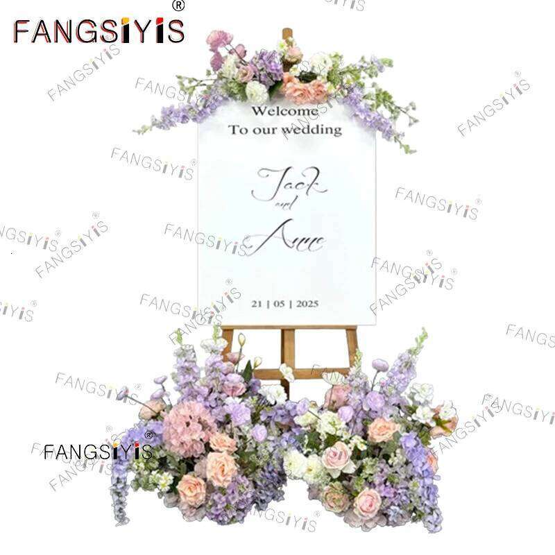 Purple pink Rose Wisteria Hang Flower Row Arrangement Wedding Backdrop Stage photography Deco Event Aisle Floor Floral Sign prop W260130