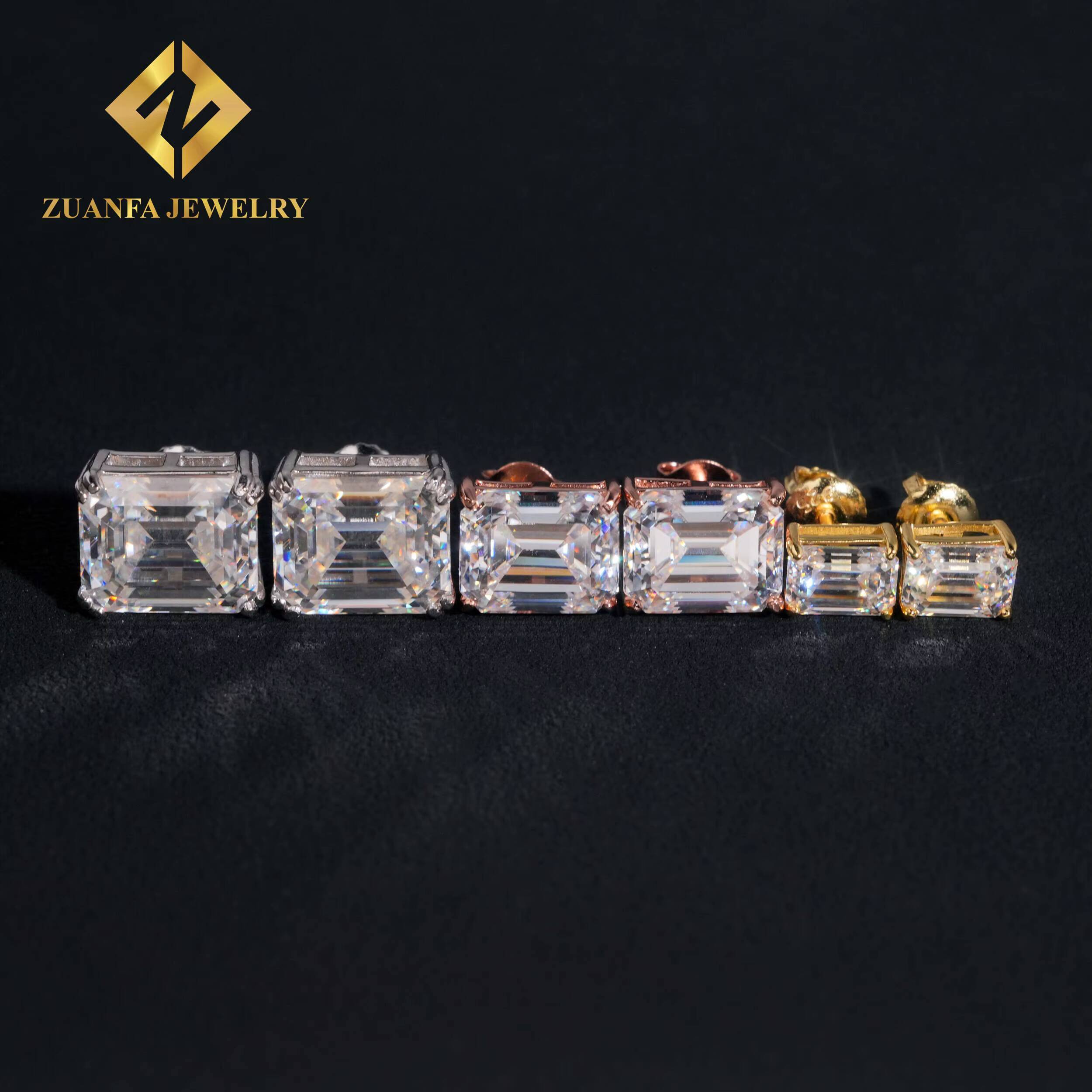 Men Women Fashionable Ear Studs 925 Sterling Silver White Gold VVS 2CT 4CT 6CT 8CT 10CT Emerald Cut Moissanite Stud Earrings