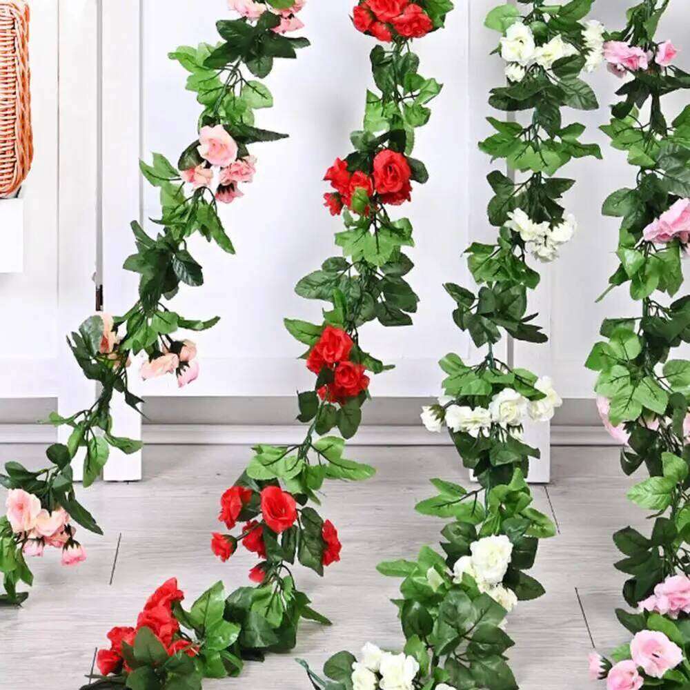 Floral Elegant Artificial Rose Garland Wedding Party Decor Realistic Indoor Outdoor Hanging Fake for Mantle W260130
