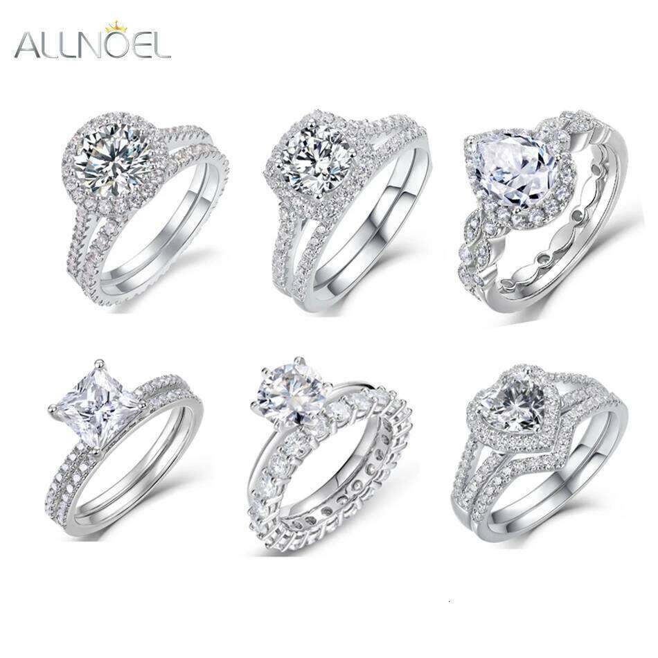 ALLNOEL 925 Sterling Silver VVS1 D Color Moissanite Bridal Ring Set for Woman Wedding Valentine's Day Gift Wholesale Certified XJ260130