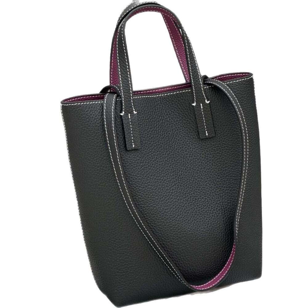 Totebag Shoulder ROSE NOIRE Cross-Border Minimalist Shoulder TC Top Layer Cowhide Two-Tone Bucket Women's Handbag Large Capacity Commuter Bag