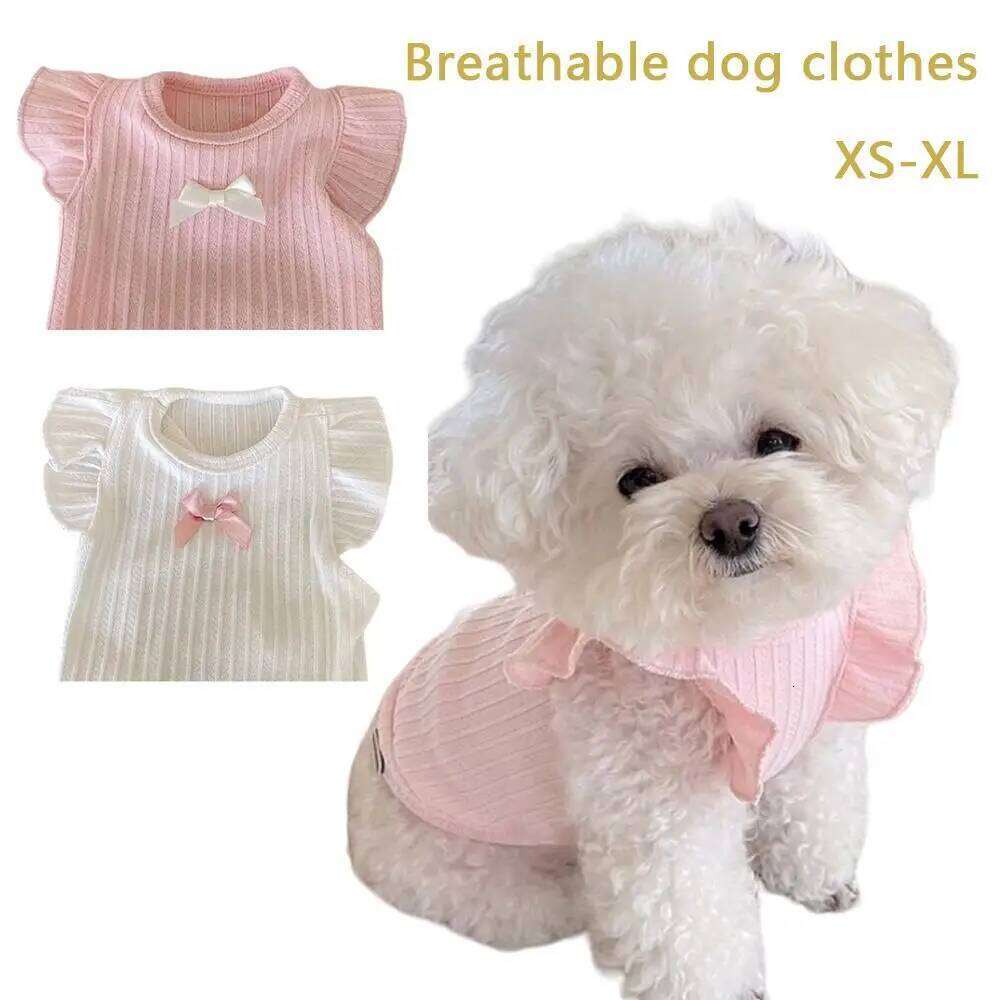 Cute Bow Vest 2025 Dog Puppy Pullover Summer Breathable Two-Legged Clothes Solid Color Cat Pet Products H260130