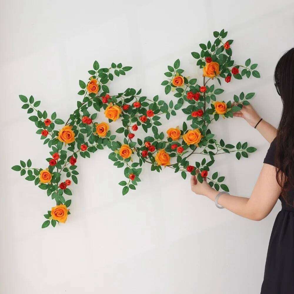 3D 190cm Artificial DIY Vine Silk Flowers Rattan Hanging Rose Background Wall Y260130