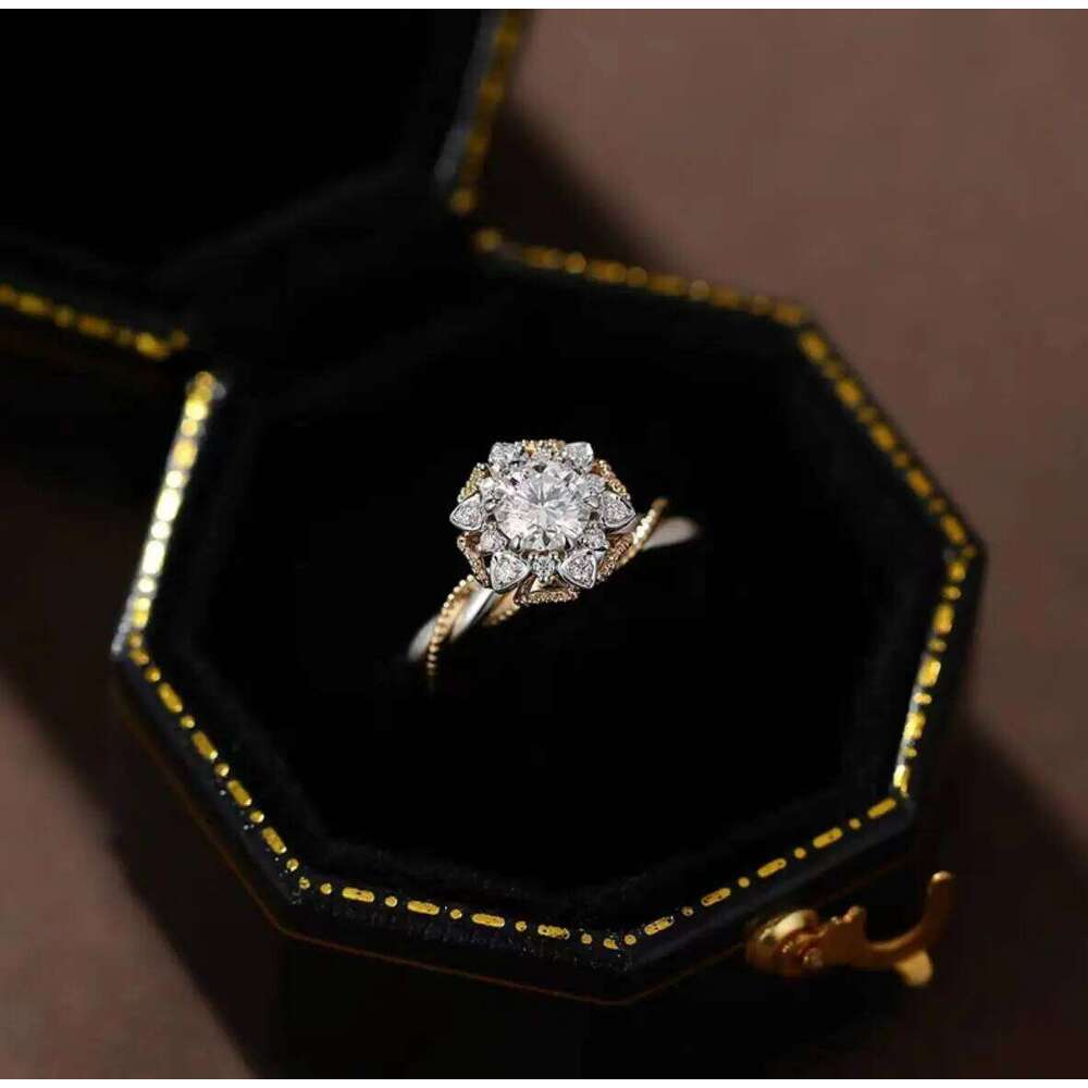 Sweetrain 1CT Certified Moissanite Engagement Ring Women Plated 18k Gold Double Color Wedding Lab Diamond Band Pure 925 Silver XJ260130