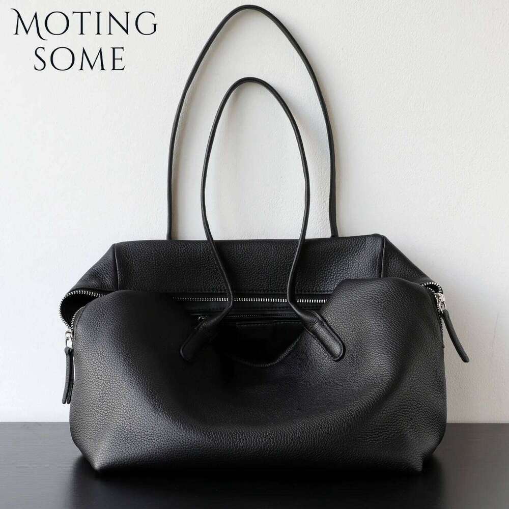 Motingsome Genuine Leather Bag Woman Luxury Designer Bags Niche Cowhide Underarm Bowling Tote Minimalist Shoulder Handbag 2025