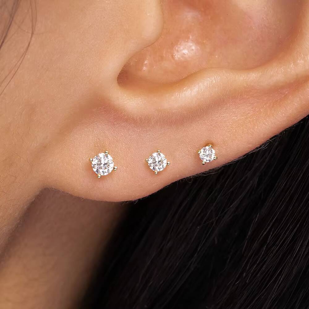 Custom 14k 18k Solid Gold Earrings Stud 01CT 05CT 1CT Round Brilliant Cut Lab Grown Diamond Earring with Lab CVD Diamond