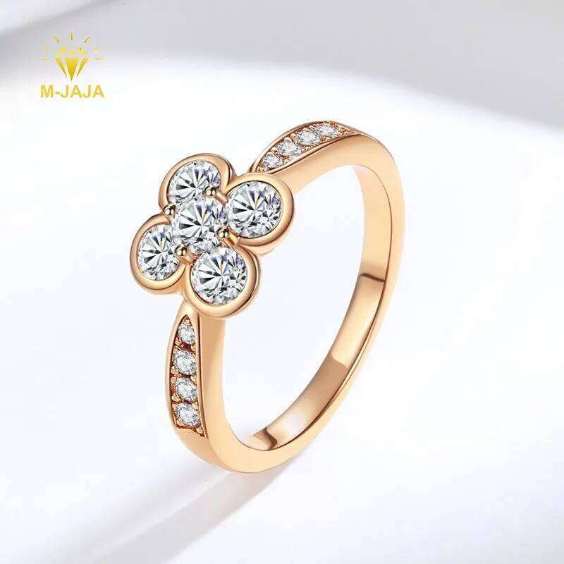 M-JAJA Moissanite Wedding Band 18K Gold Plated S925 Silver Half Eternity Diamond Engagement Rings for Women XJ260130