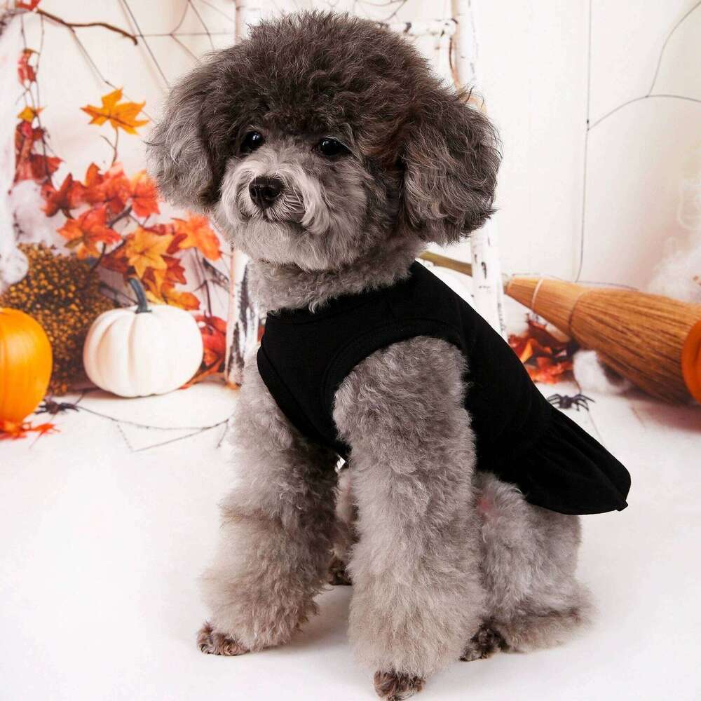 Dresses Cute Pumpkin Pattern Printed Black for Small Dog Girls Female Halloween Party Dress Poodle Chihuahua Clothes H260130