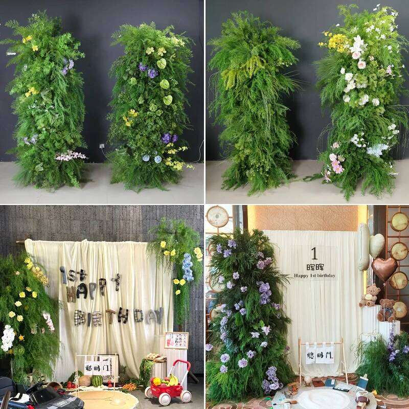 Mori style horn arch green simulated Lu Xun grass background wall decoration wedding arrangement fake flower W260130