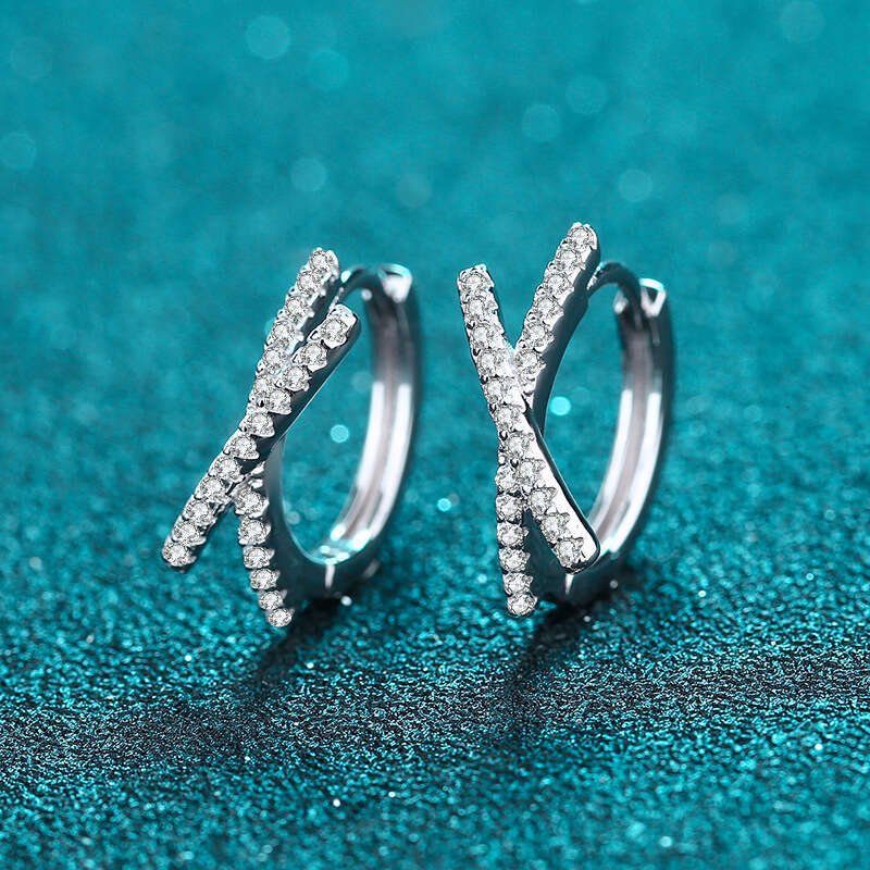 DHCollections-- S Sier Ear Buckle Simple Personality Full Moissanite Cross Circle Hoop Earrings