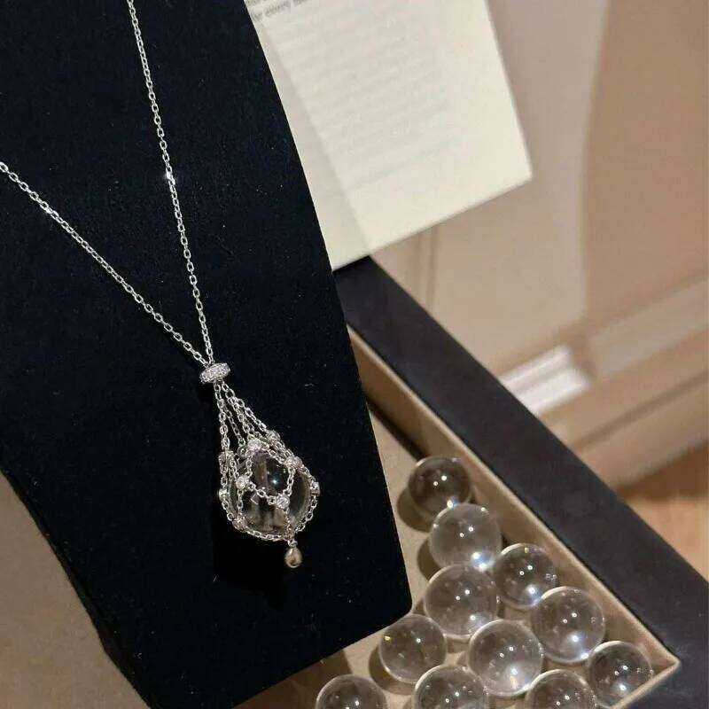 VIVILADY Tibetan Silver Transparent Glass Bead Star Zircon Pendant Necklace for Women Fashion Jewelry Minimalist Accessories