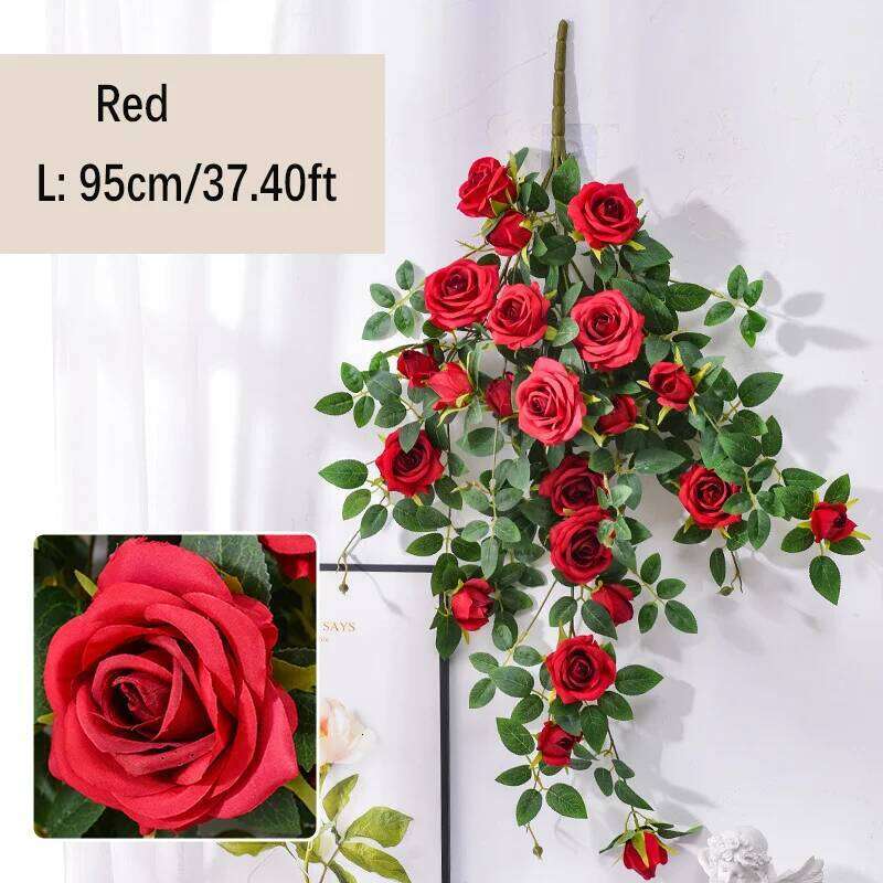 Artificial Sweetheart Roses Vine Silk Flowers Rattan wedding cafe Decorative Simulation Rose Plant Flower Vines Bar Decoration W260130