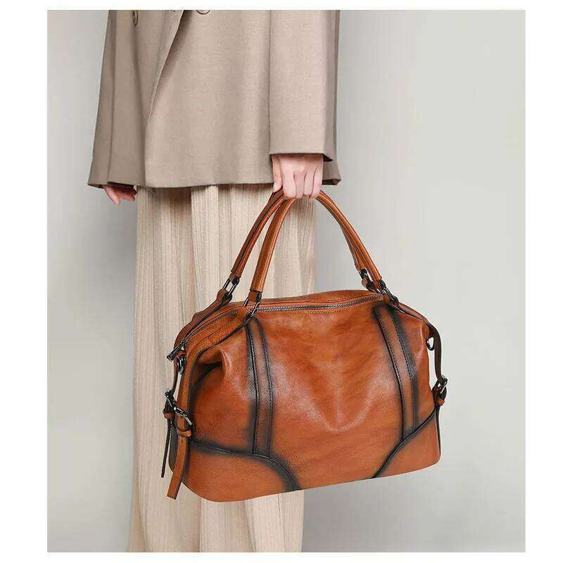 MOTAORA New Top Grain Cowhide Leather Tote Bag For Women High Quality Shoulder Vintage Handbag Purse KABAHEBINGJUE