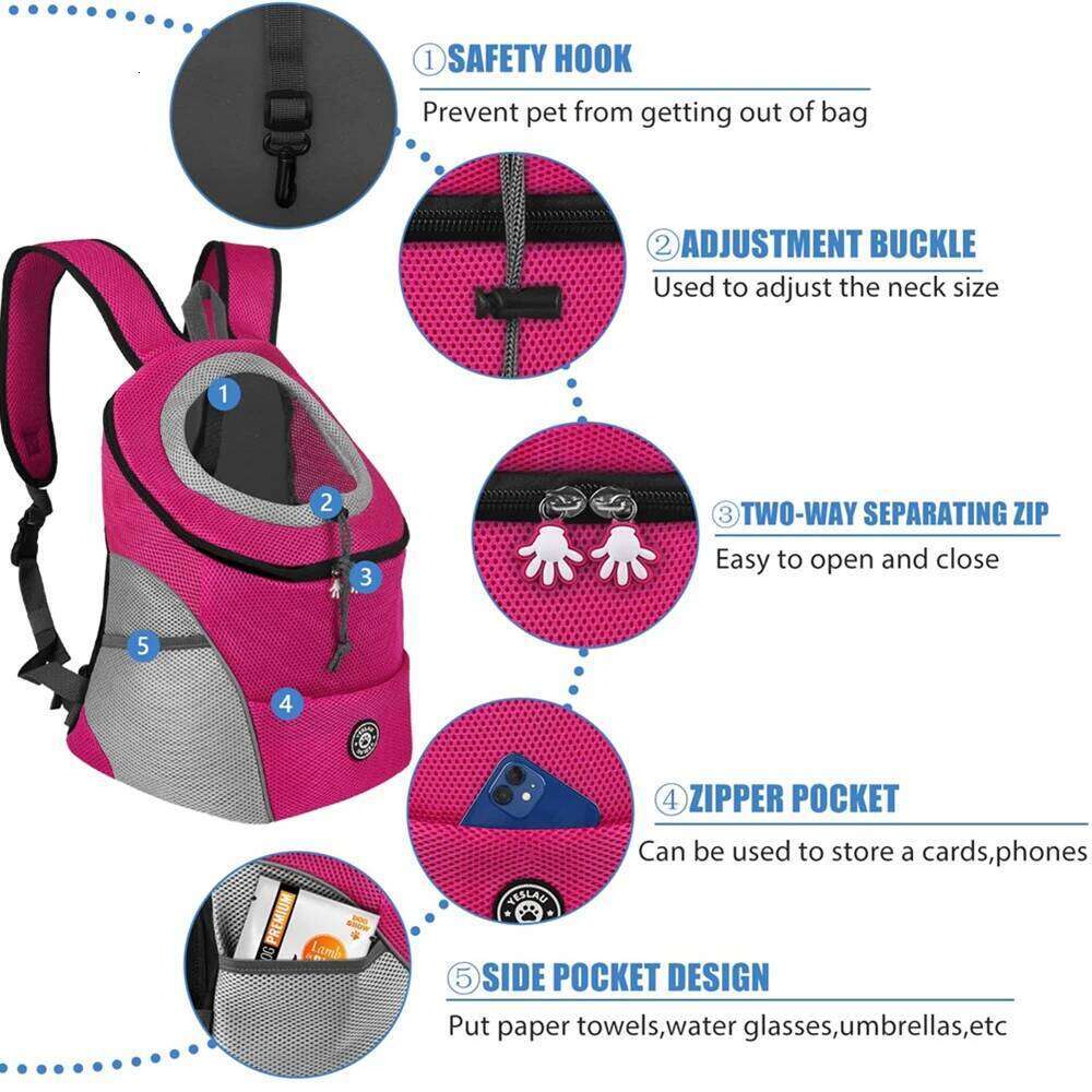 New Dog Pet Backpack Carrier Travel Bag Front Pack Breathable Adjustable with Safety Reflective Strips for Hiking Outdoor Cats 26H0129