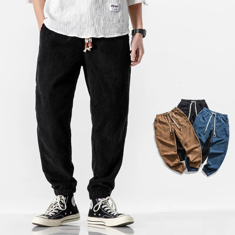 Spring Autumn Japanese loose washed mens casual pants corduroy leggings trendy fashionable solid color 260126
