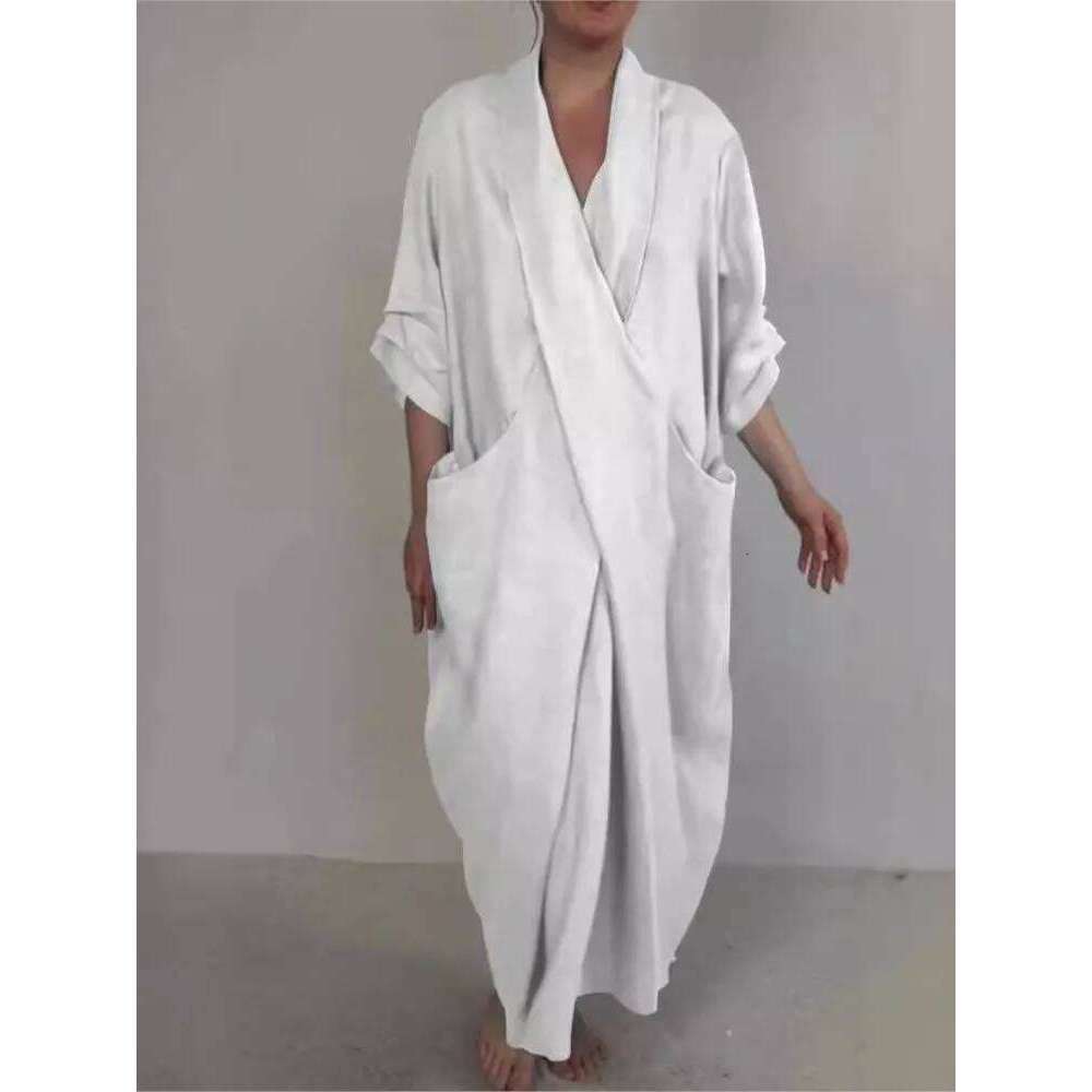 Casual Solid Loose Dress For Female Fashion V Neck Pullover Long Dresses Holiday Clothing Robe Spring Summer Vestidos Para Mujer XJ260130