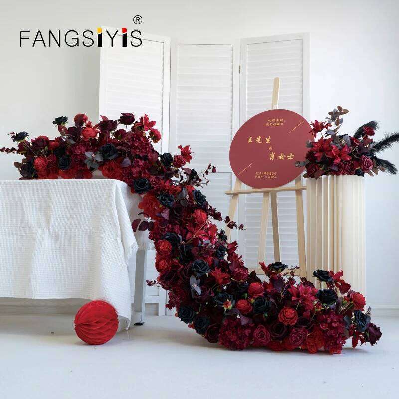 Luxuy Red Wedding Backdrop Decor Rose Floor Flower Runner Event Table Centerpieces Floral Row Arrangement Party Props decor W260130