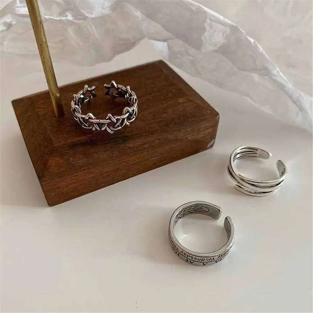 LATS Vintage Pink Roman Numerals Cool Rings Set for Women Rock Hip Hop Twist Geometry Open Ring Fashion Ins Jewelry Gifts XJ260130