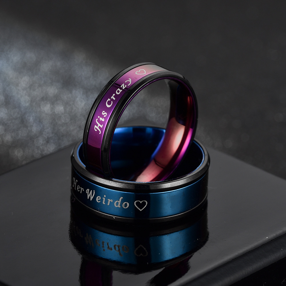 Fashion New Blue and Purple His Crazy Her Weirdo Couple Rings Manufacturer