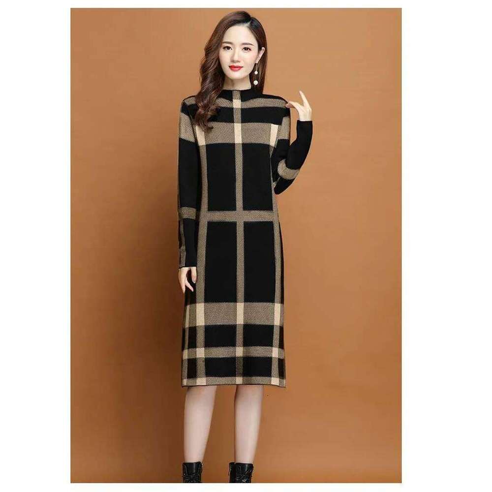 2025 Autumn/Winter New Knitted Dress Over Knee, Half High Neck, Loose Coat, Woolen Dress, Medium to Long Style Pullover Sweater XJ260130