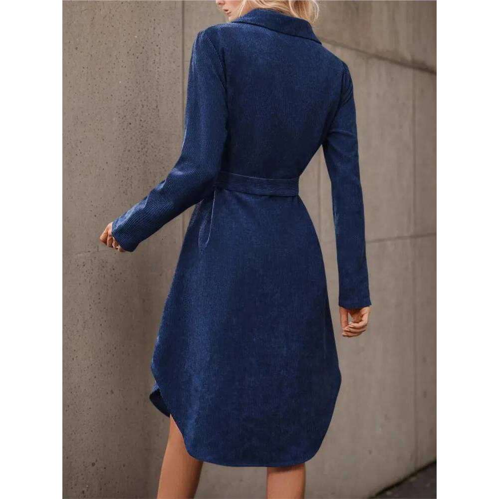 Autumn Winter Corduroy Shirts Women Casual Irregular Fashion Long Sleeve Ladies Dresses Korean Style Woman Midi Dress XJ260130
