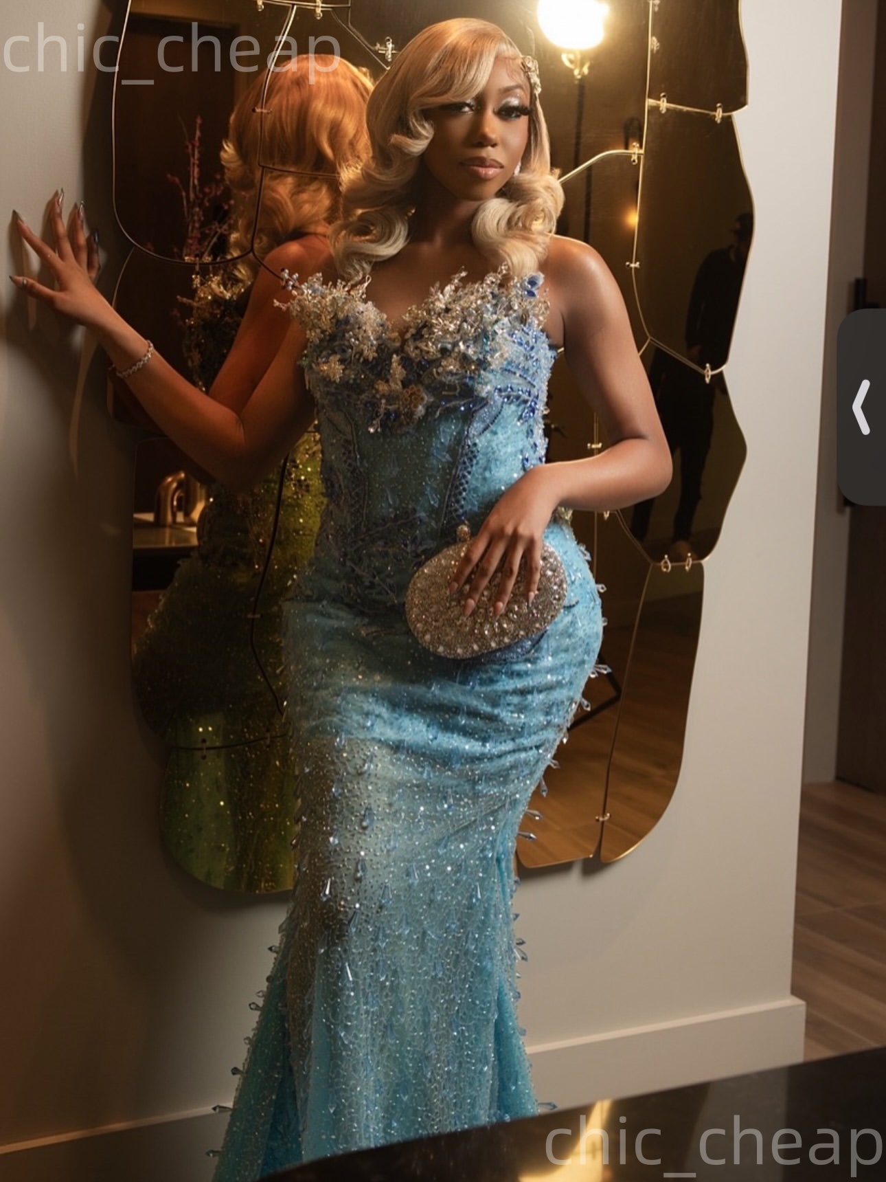 Aso Ebi Light Sky Blue Mermaid Prom Dresses 2026 Crystals Sequined Evening Formal Party Second Birthday Engagement Gowns Plus Size Dress For Special O
