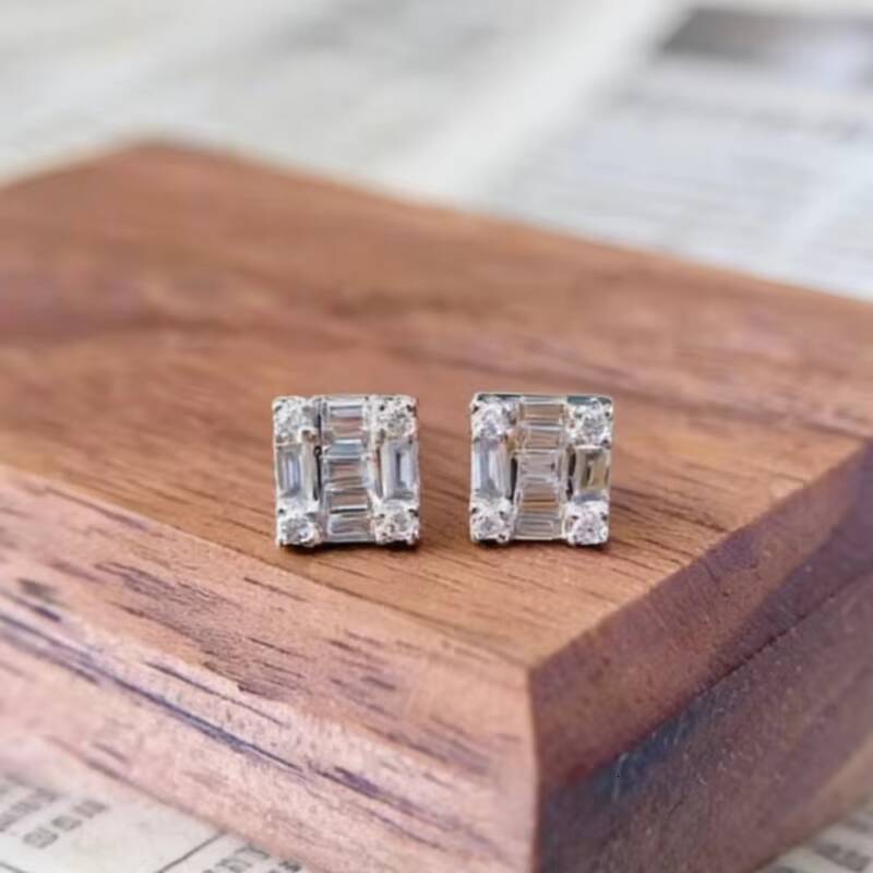 Fast Shipping 10K Solid Gold Fine Jewelry Custom White Gold Earrings Lab Grown Diamond Brilliant Cut Third Party Certified