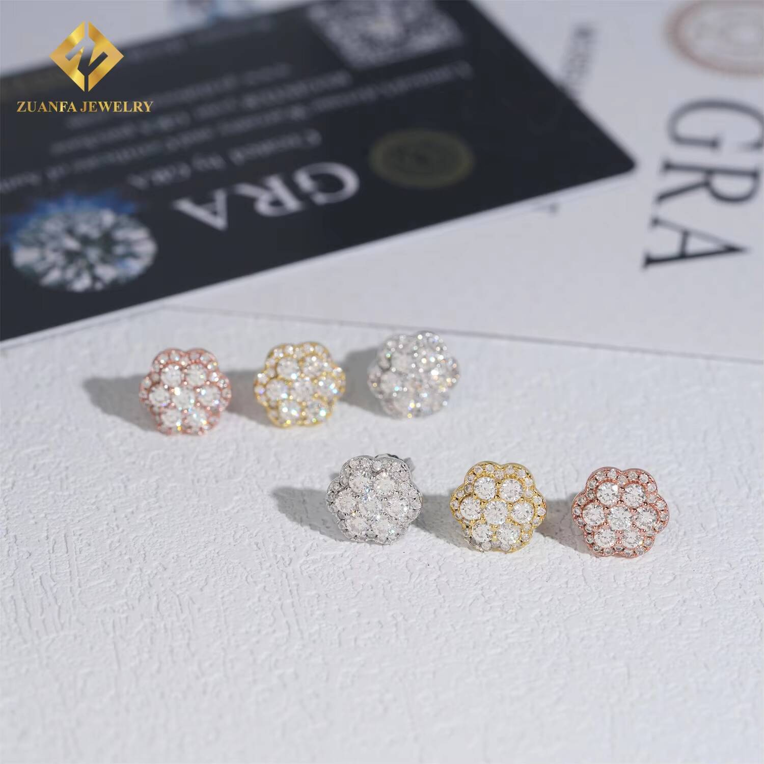 Hot Sale Full Moissanite Diamond Hoop Earrings Iced Out Moissanite Flower Cluster Moissanite Earrings Screw Back