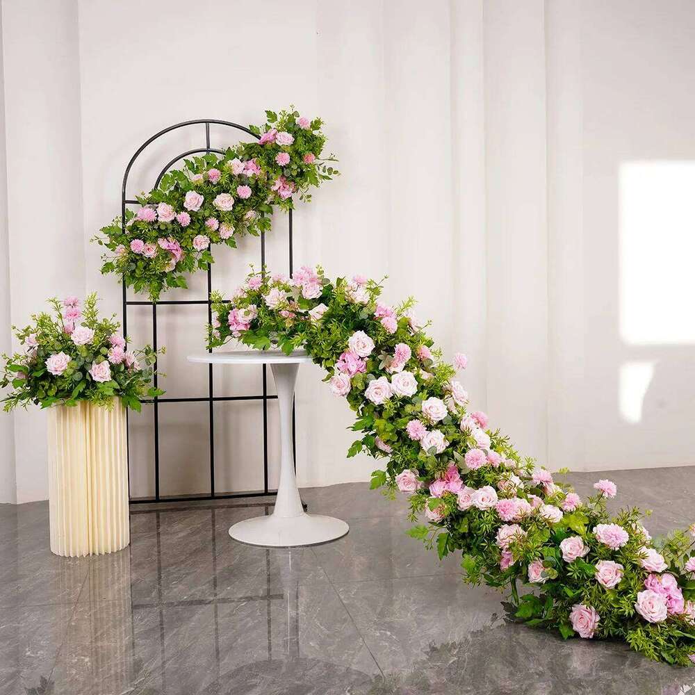 Luxury Pink Long Runner Artificial Row For Wedding Decor Road Leading Flower Ball Floral Backdrop Arrangement Y260130