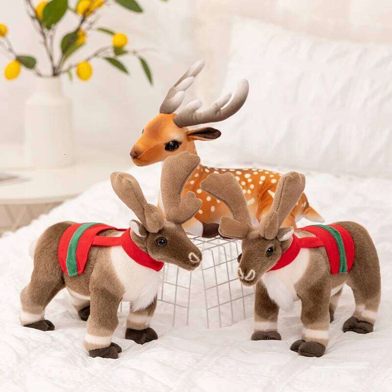 Plush Toy Elk Simulated Sika Cute elf Deer Christmas Sofa Room Decoration Birthday Gifts for Kids Y260128