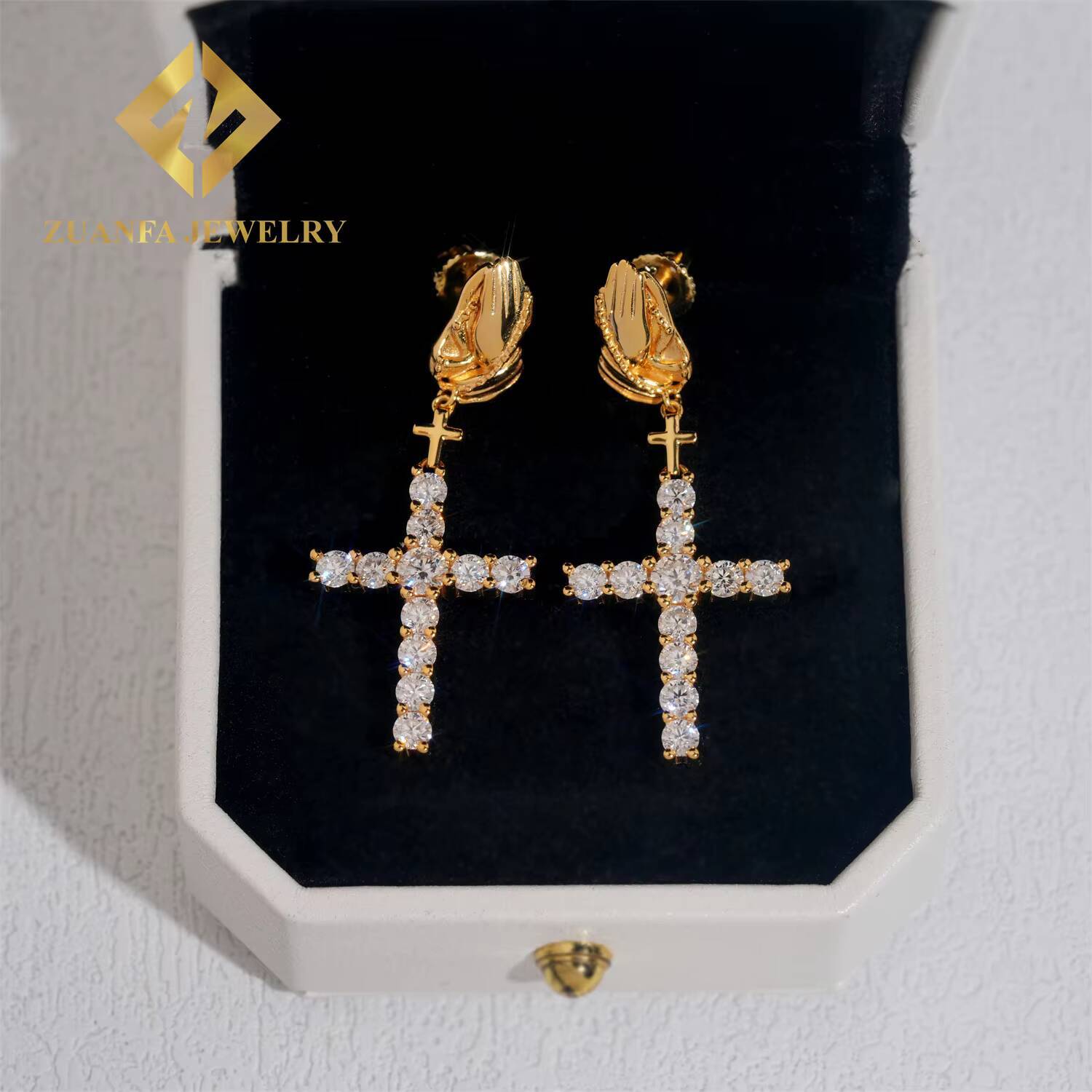 Fashion Fine Jewelry 925 Sterling Silver VVS Moissanite Cross Stud Earring Hip Hop Earring Usex Pass Diamond Tester