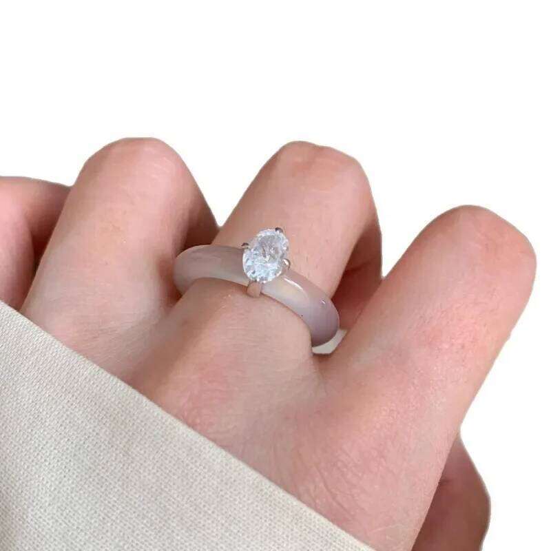 Same New Chinese Single Diamond Zircon Plain Ring Women's Niche Simple Fashion Clear High-end Jewelry XJ260130