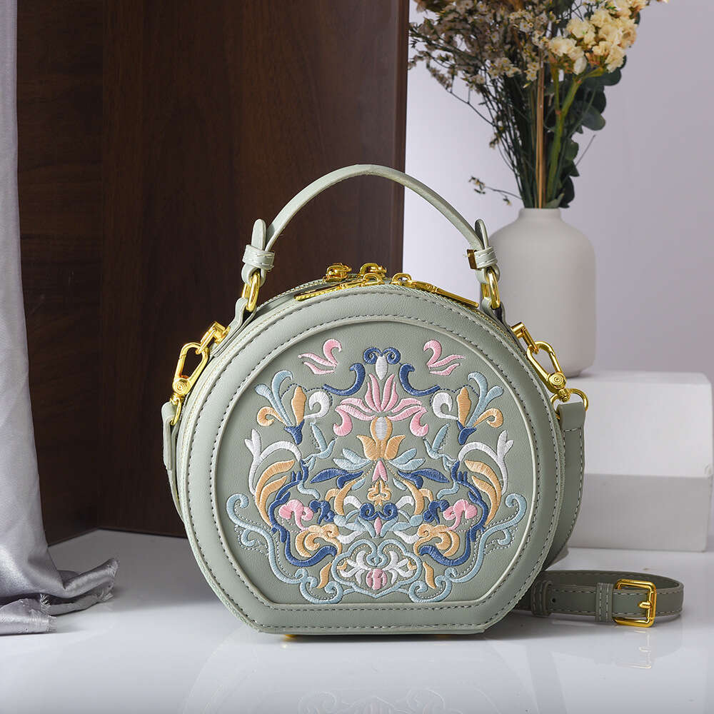 Women's New Crossbody Chinese Style Embroidery Small Round Handheld Shoulder Bag MASA