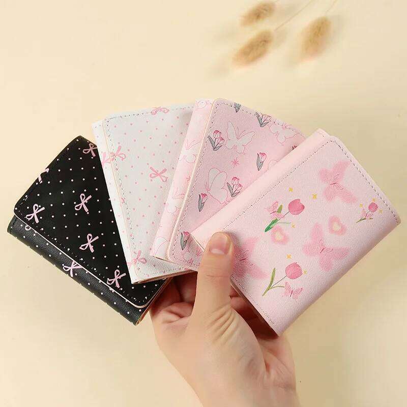Cute Bow Wallet Women Sweet Pink Color Style Floral Purse Holder for Girl Portable Travel Cash Coin Photo Card Bag Z260130