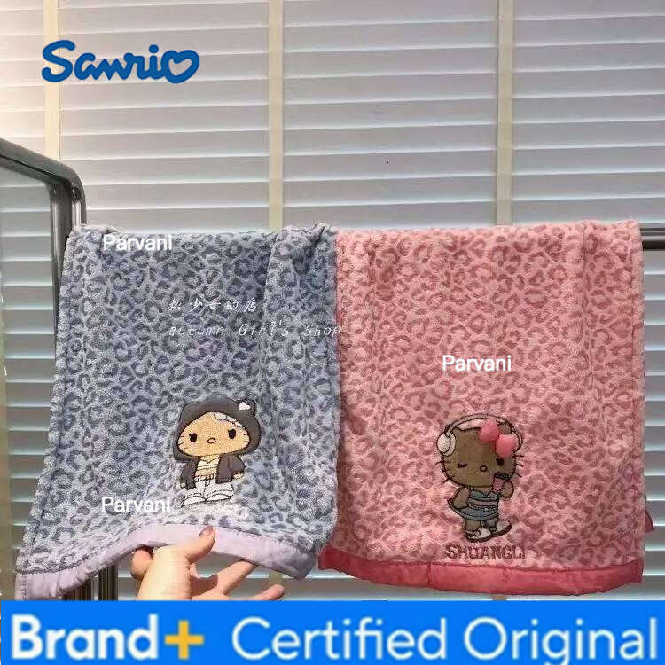 Sanrio Cartoon Hellokitty Thick Leopard Print Double-Layered Face Wash Coral Pattern Water Absorbing Drying Quickly Towel H260130