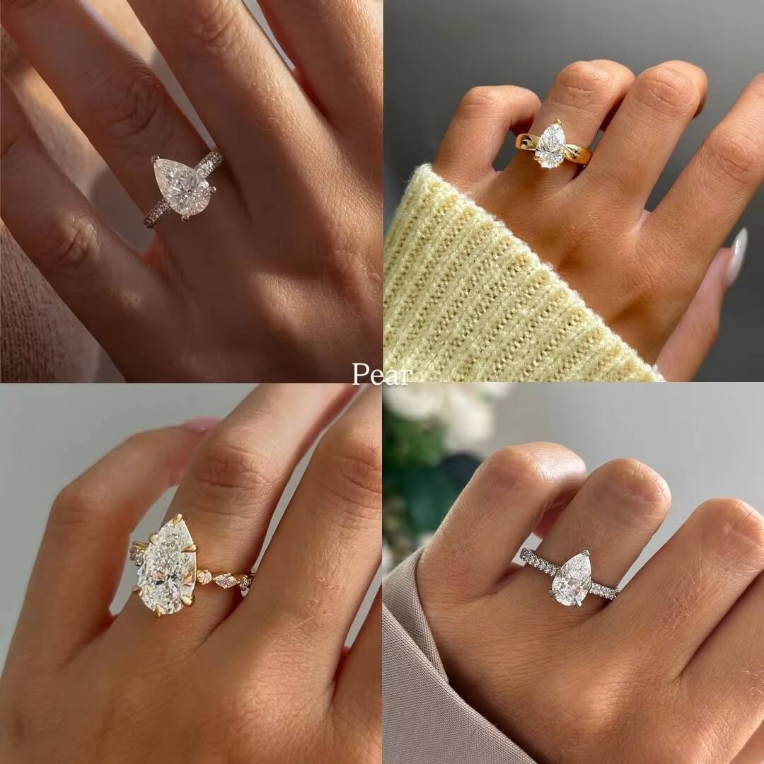GIA IGI Certified CVD VVS Lab Grown Created Diamond Pear Cut 3ct 5ct 18K Solid Gold Rings Engagement Ring for Women