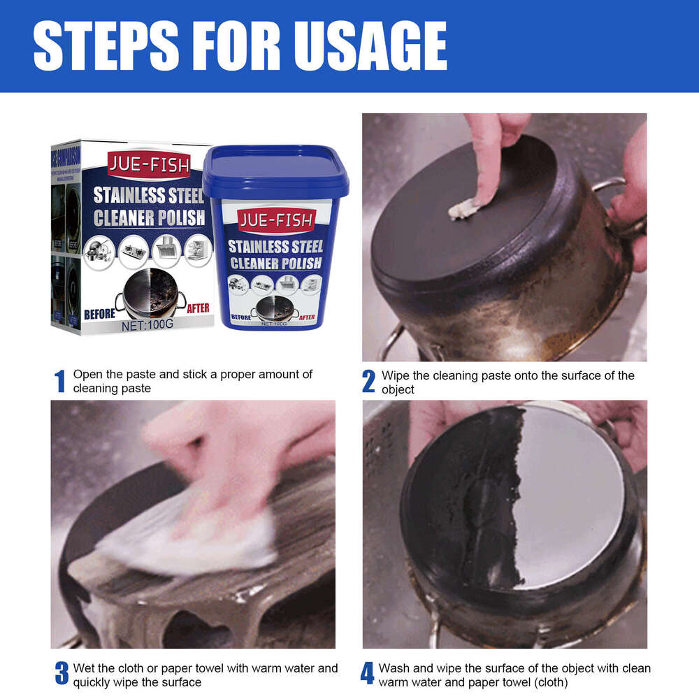 Jue-Fish Stainless Steel Cleaning Paste Kitchen Stain Remover for Rust on Pots and Pans, Stove Burnt Residue Cleaner S260130