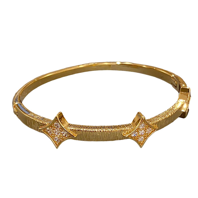 Bracelet 18K Real Gold Plated Wrinkled Stripe Star Zircon Bracelet Light Luxury High-End Feel Women's Jewelry Bracelet