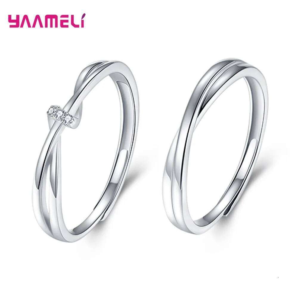 925 Sterling Silver Opening Adjustable Band Promise Couple Ring Set for Women Men Cubic Zircon Inlay Paved Wedding Jewelry XJ260130
