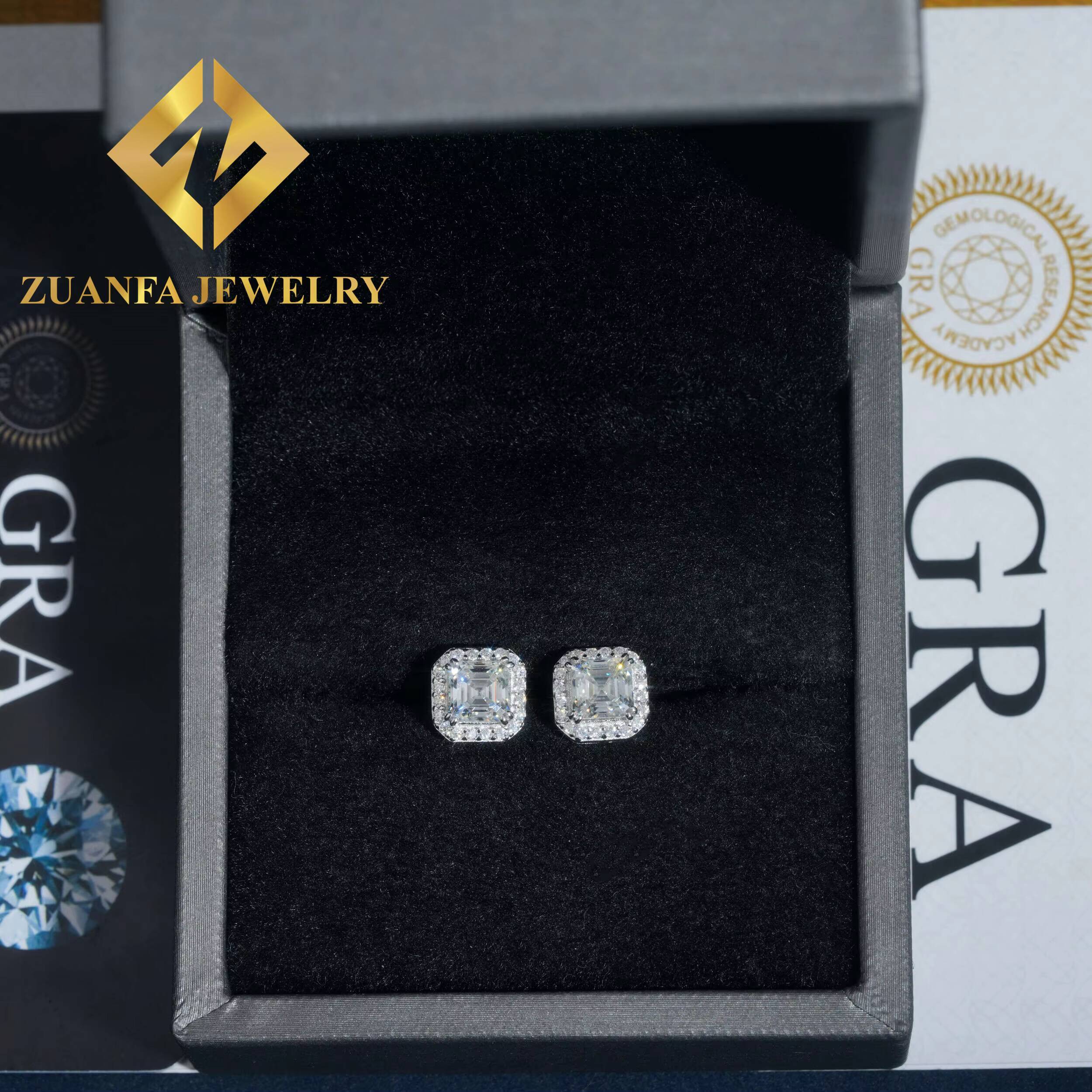 Wholesale Price GRA Certificates Square Halo Stud Earring Hip Hop 925 Sterling Silver Moissanite Luxury Stud Earring