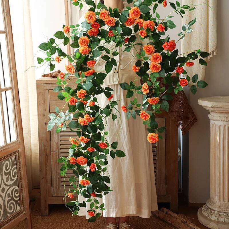 Artificial flowers Plants Green Lvy Leaves flower Rose Vine Home Wedding Garden Decoration DIY Hanging Wall Silk Flower W260130