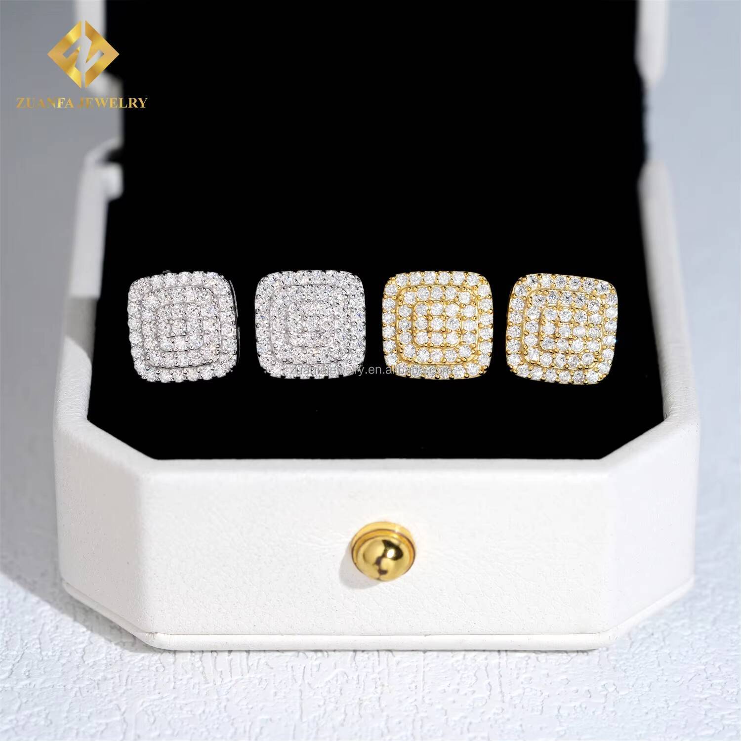 Fashion Style Drop Shipping GRA Certificate Rapper Jewelry Iced Out Hip Hop Screw Back S925 VVS1 Moissanite Square Stud Earrings
