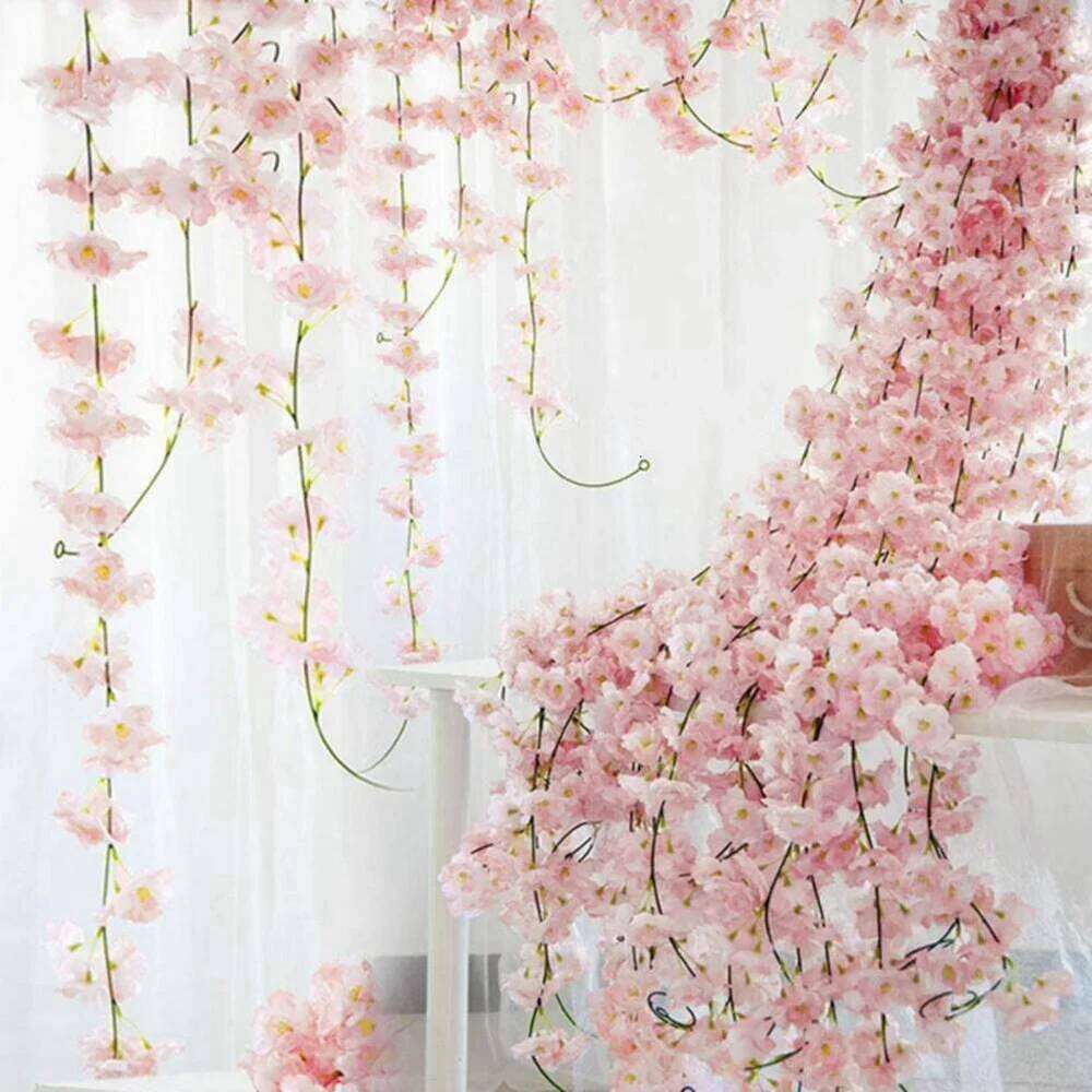 180cm Artificial Sakura Flowers Vine Wedding Party Home Decor Outdoor Garden Rose Arch Silk Scrapbook Background Wall Plants W260130