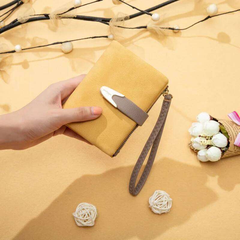 PU leather short small with buckle folding zipper, student coin purse, square matte portable hand-held wallet Z260130