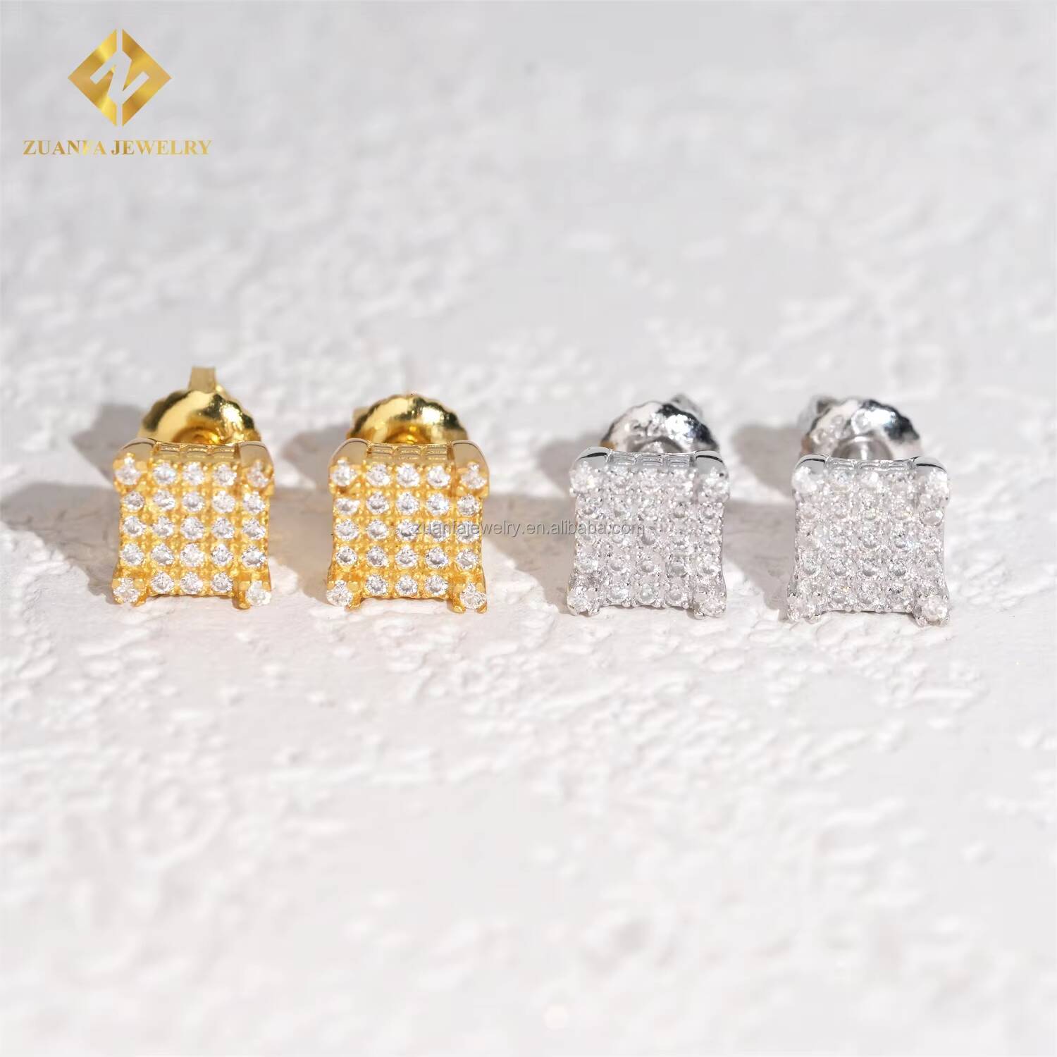 Bulk Stock Drop Shipping GRA Certificate Rapper Jewelry Iced Out Hip Hop Screw Back S925 VVS1 Moissanite Square Stud Earrings