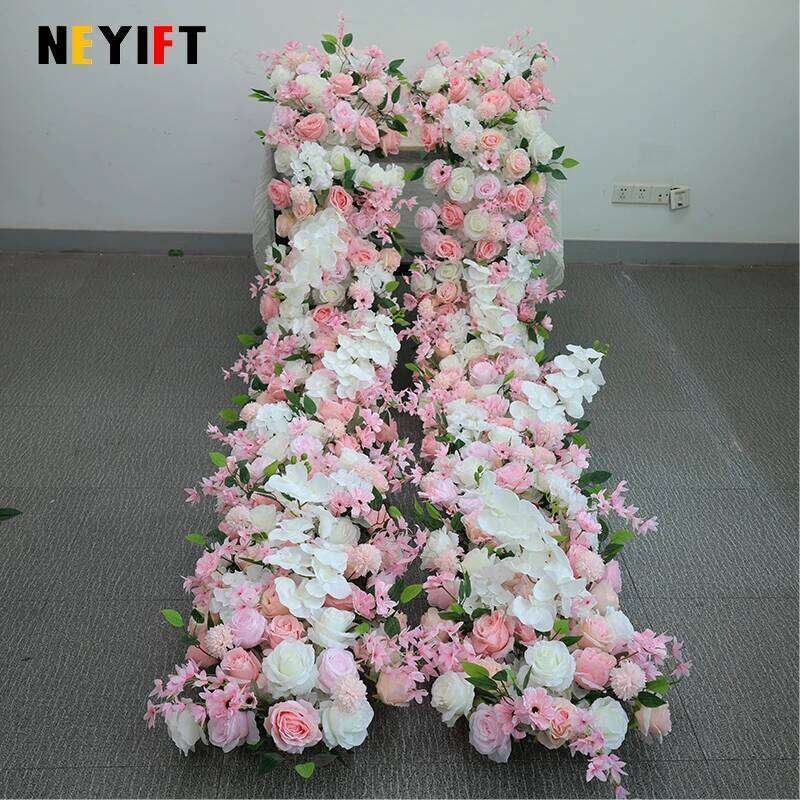 Artificial Rose Flower Row Decor Wedding Backdrop Arch Frame Banquet Table Runner Floral Arrangement Stage Window Display Props W260130