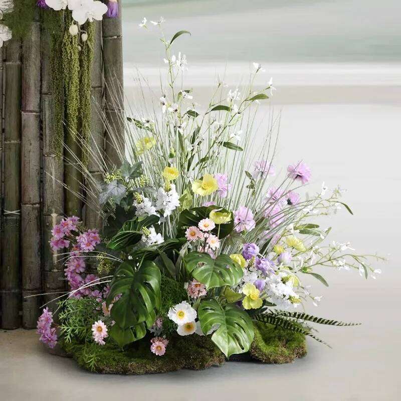 Purple Rose green plants moss Floor Wedding Backdrop Deco Flower Row Arrangement Event Party Prop Window Display prop W260130