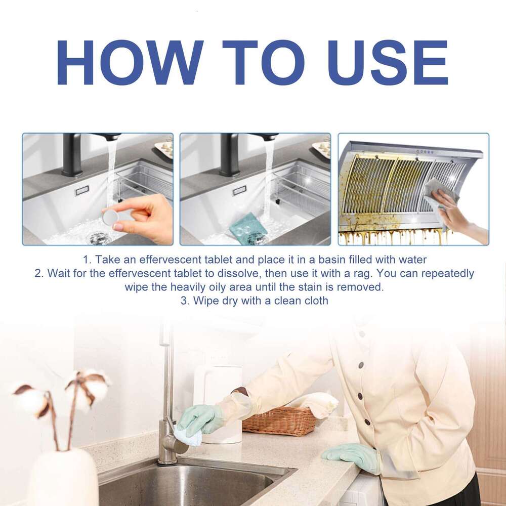 Jakehoe Effervescent Tablets for Cleaning Kitchen Stovetops, Sinks, Range Hoods, Stubborn Stains and Dirt S260130