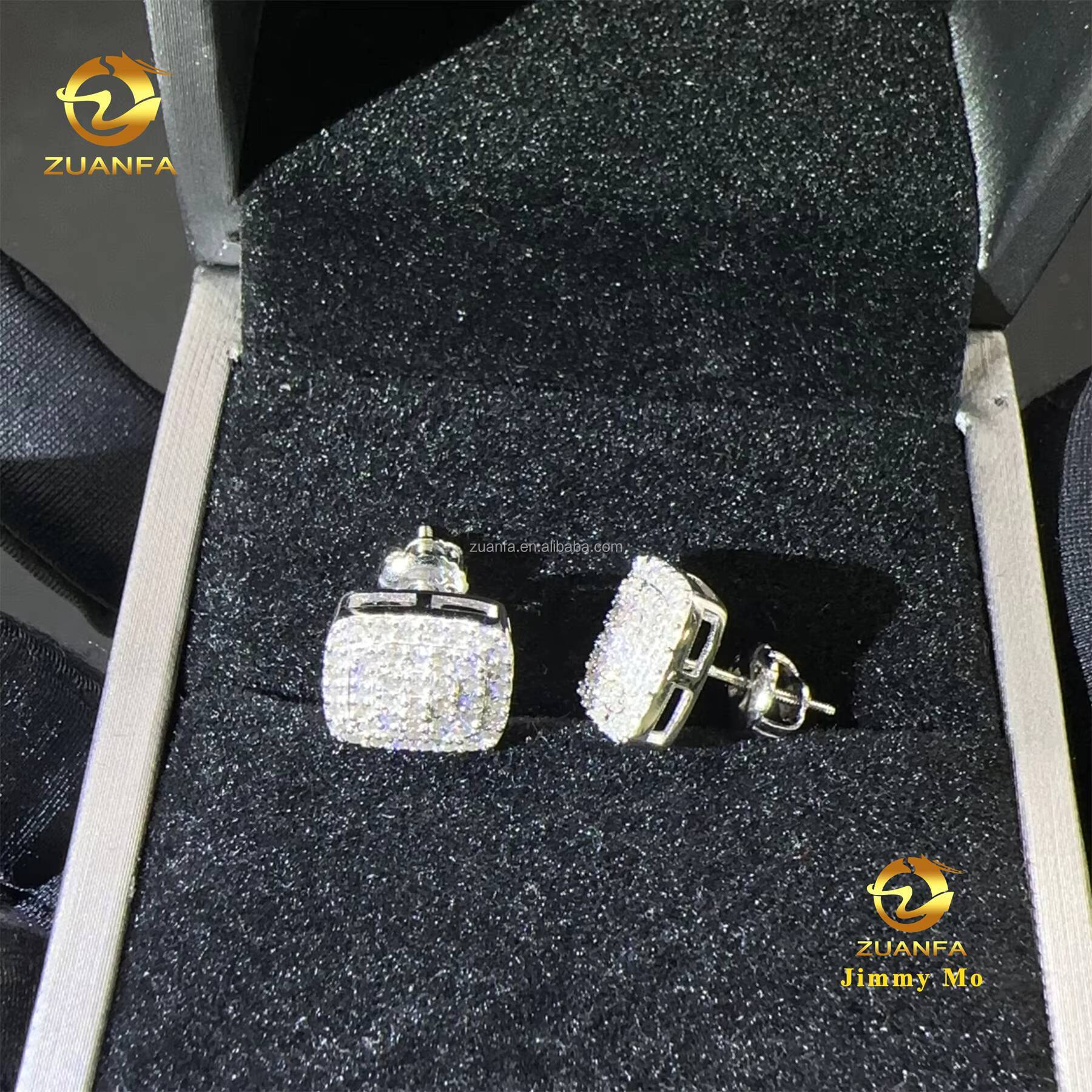 Drop Shipping Popular Pass Diamond Tester Unisex Iced Out Hip Hop 925 Sterling Silver Vvs1 Moissanite Diamond Stud Earrings Men